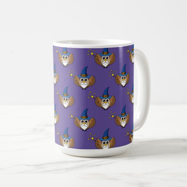 Cute Merlin the Wizard Owl Cartoon Coffee Mug (Front Right)