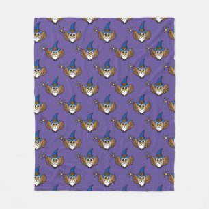 Cute Merlin the Wizard Owl Cartoon Fleece Blanket