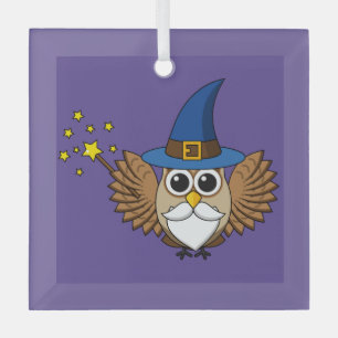 Cute Merlin the Wizard Owl Cartoon Glass Tree Decoration