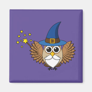 Cute Merlin the Wizard Owl Cartoon Magnet
