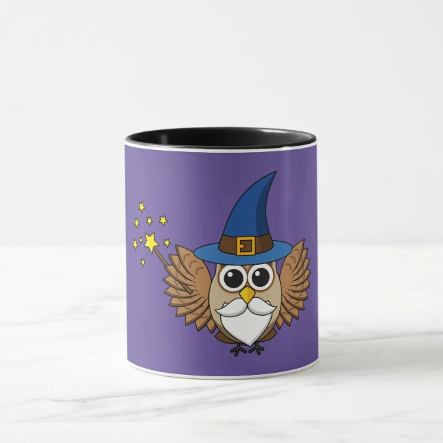 Cute Merlin the Wizard Owl Cartoon Mug (Center)