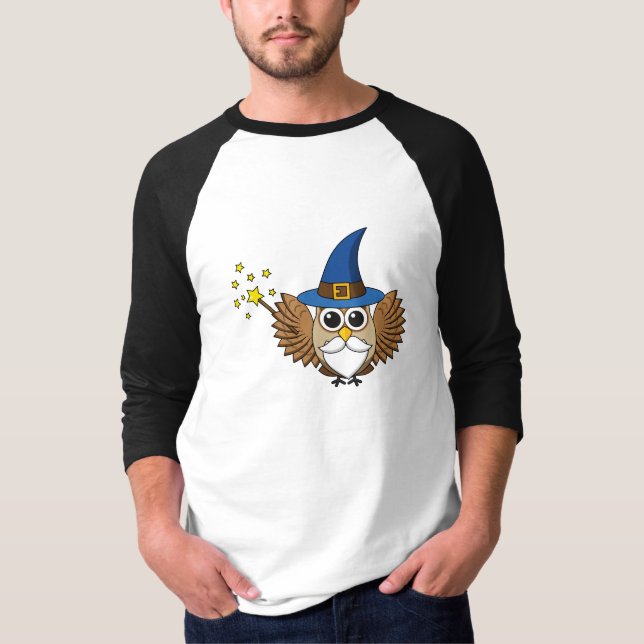 Cute Merlin the Wizard Owl Cartoon T-Shirt (Front)