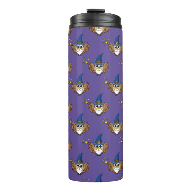 Cute Merlin the Wizard Owl Cartoon Thermal Tumbler (Front)