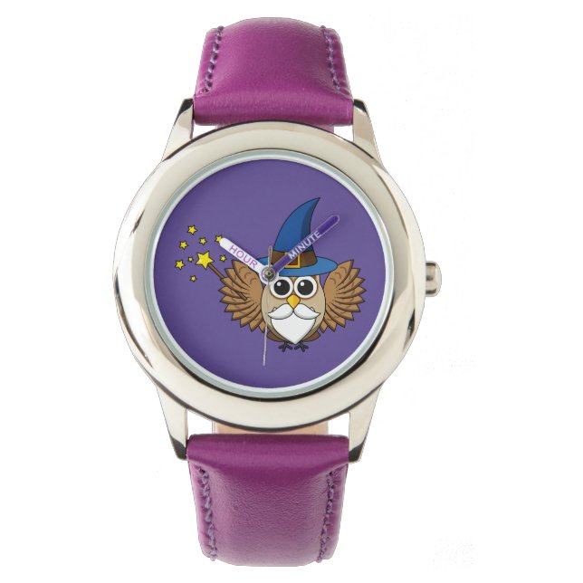 Cute Merlin the Wizard Owl Cartoon Watch (Front)