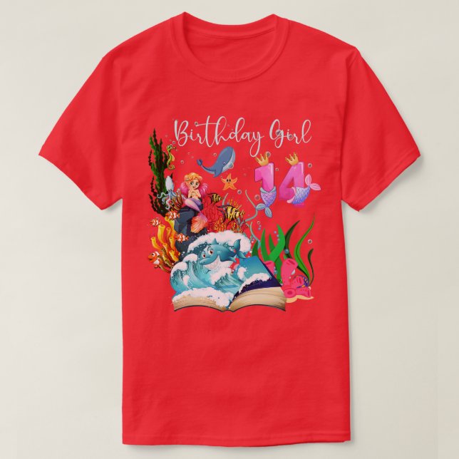 Cute Mermaid 14th Birthday Girl T-Shirt (Design Front)