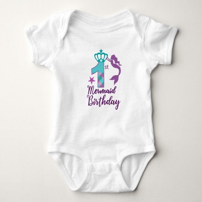 Cute Mermaid 1st Birthday Baby Bodysuit (Front)