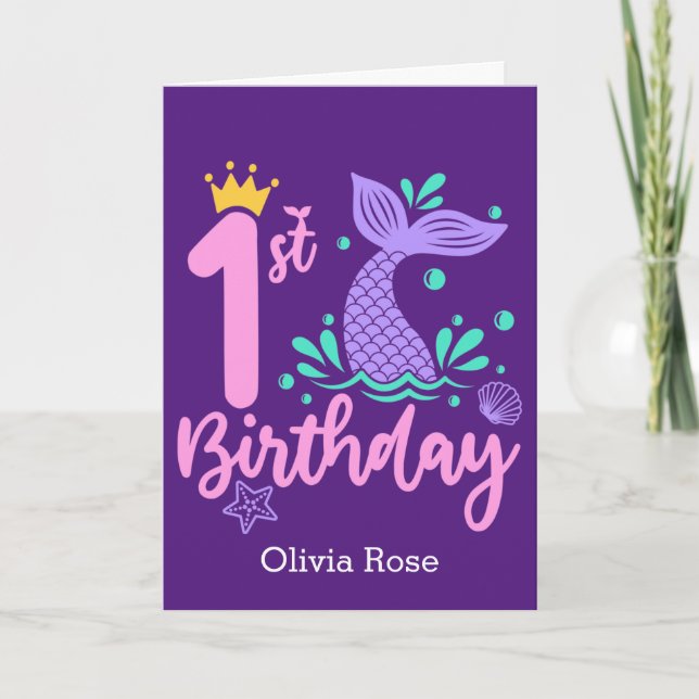 Cute Mermaid 1st Birthday Card (Front)