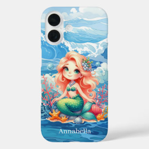 Cute Mermaid add name  iPhone 16 Case