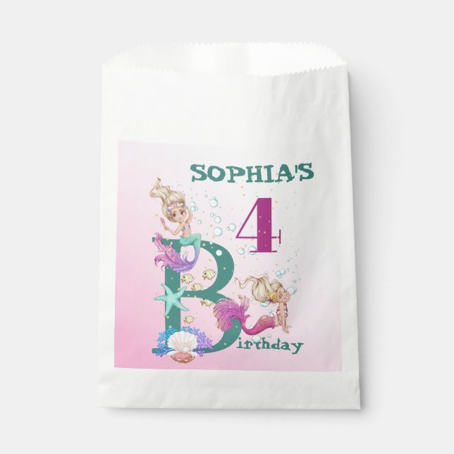 Cute Mermaid Age Pink Blue Favour Bag (Front)