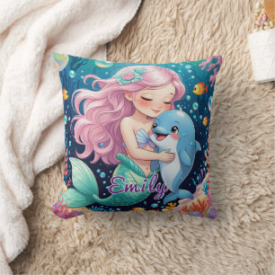 Cute Mermaid and Dolphin Pillow – Personalised