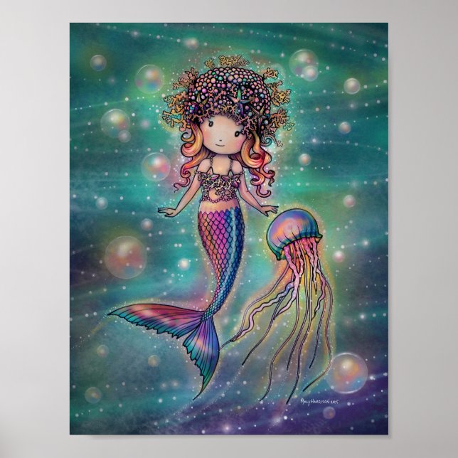 Cute Mermaid and Jellyfish Poster Molly Harrison (Front)
