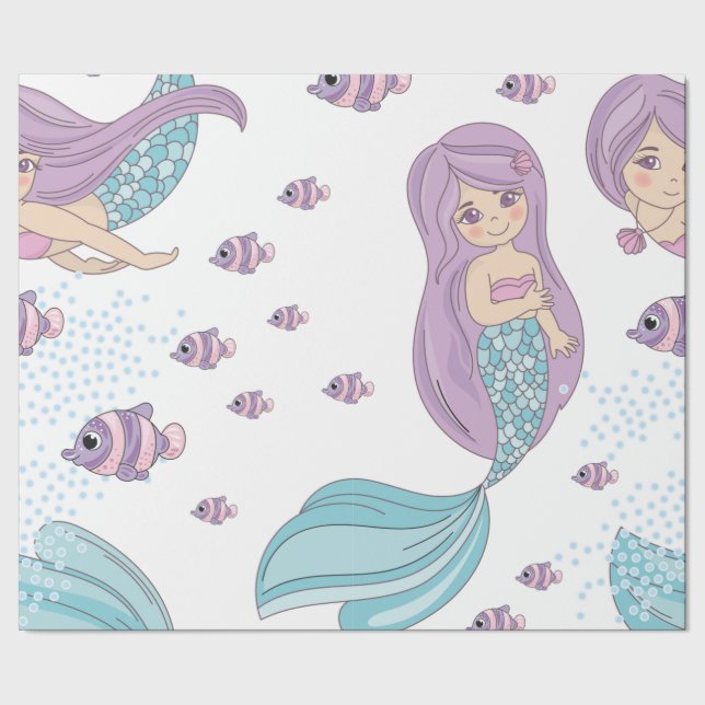 Cute mermaid and sealife creatures wrapping paper (Seam)
