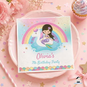Cute Mermaid and Unicorn Pool Birthday Party  Napkin