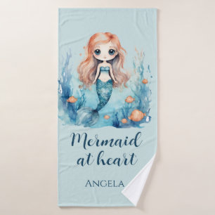 Cute Mermaid at Heart Custom Beach Bath Towel