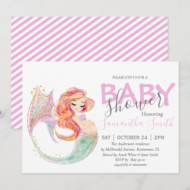 CUTE MERMAID BABY SHOWER ANNOUNCEMENT (Front/Back)