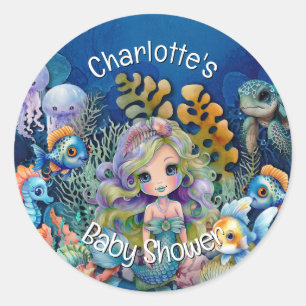 Cute Mermaid Baby Shower Invitation Classic Round Sticker