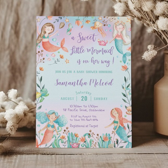 Cute Mermaid Baby Shower Under the Sea Baby Girl Invitation (Creator Uploaded)