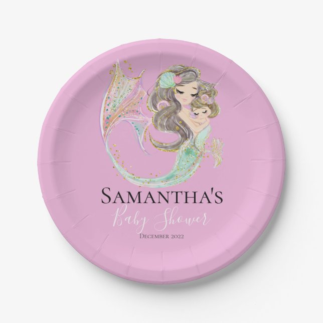 Cute MERMAID BABY SHOWER UNDER THE SEA Paper Plate (Front)