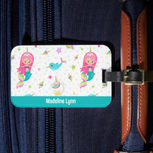 Cute Mermaid Beach Girl Personalised Kids Luggage Tag