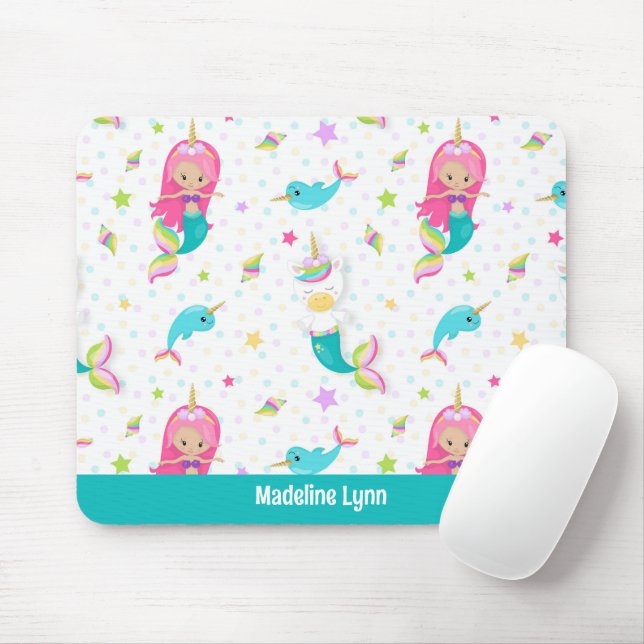Cute Mermaid Beach Girl Personalised Kids Mouse Pad (With Mouse)