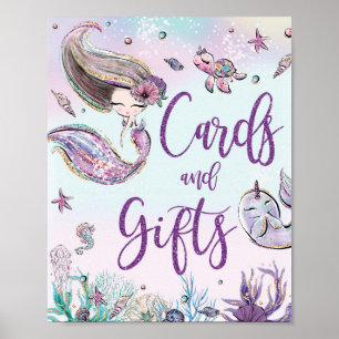 Cute Mermaid Birthday Baby Shower Cards & Gifts Poster