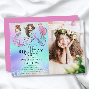 Cute Mermaid Birthday Girl Photo Invitation