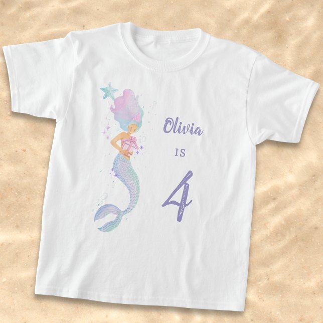Cute Mermaid Birthday Girl Shirt Age 4 (Creator Uploaded)