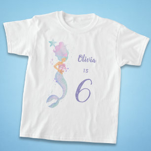 Cute Mermaid Birthday Girl Shirt Age 6