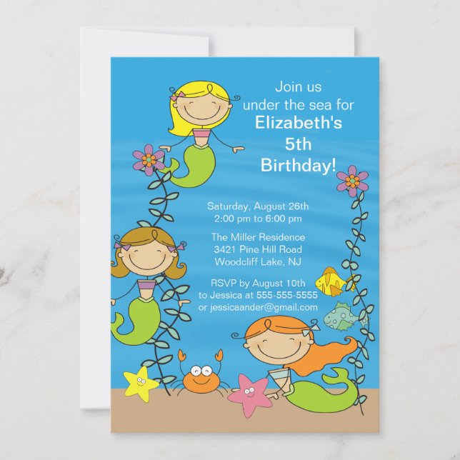 Cute Mermaid Birthday Invitation (Front)