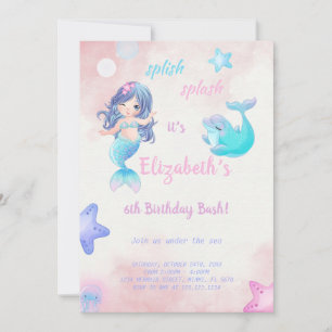 Cute Mermaid Birthday Invitation
