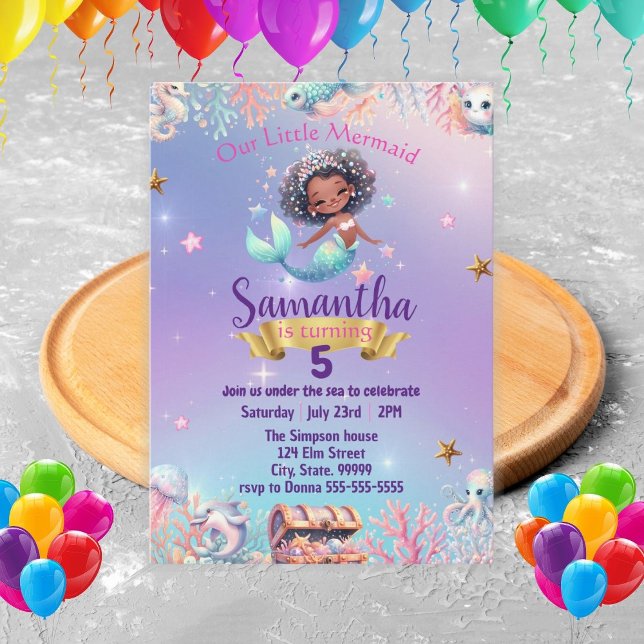 Cute Mermaid Birthday Invitation for Girl (Creator Uploaded)