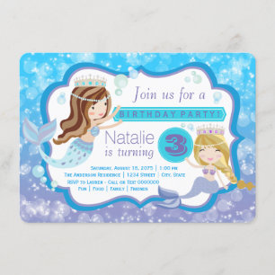 Cute Mermaid Birthday Party Invitations