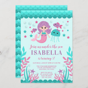 Cute Mermaid Birthday Party Invitations