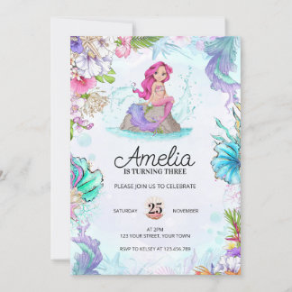 Cute Mermaid Birthday Under the Sea Invitation