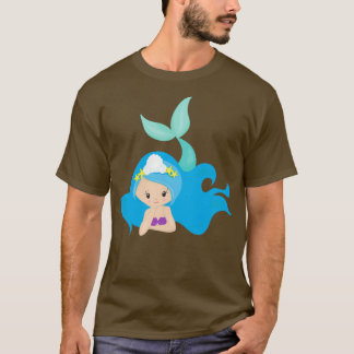 Cute Mermaid Blue Hair Little Mermaid Starfish T-Shirt