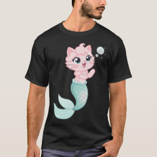 Cute Mermaid Cat Illustration - Adorable Mercat Bl T-Shirt