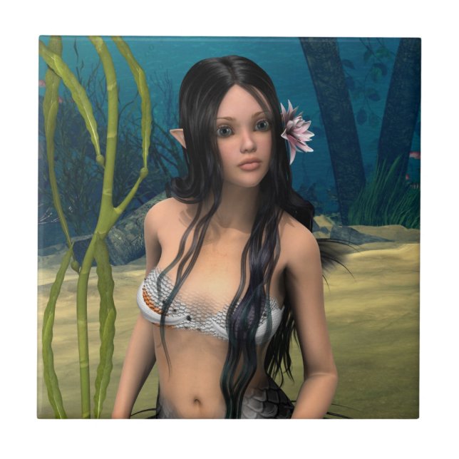 Cute Mermaid Ceramic Tile (Front)