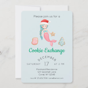 Cute Mermaid Christmas Cookie Exchange Party Invitation