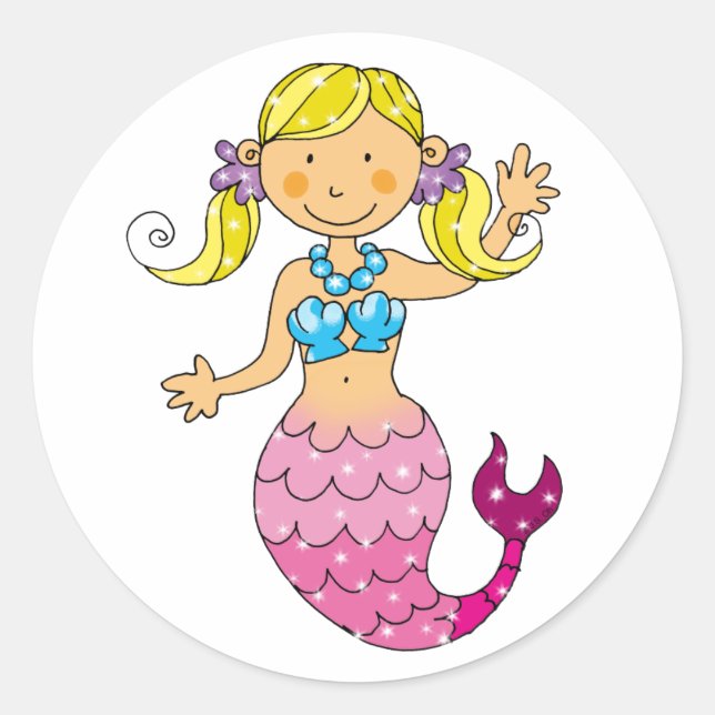 Cute mermaid classic round sticker (Front)