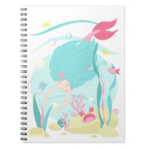 Cute Mermaid Diving Under the Sea Notebook
