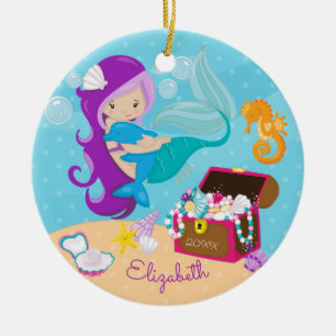 Cute Mermaid & Dolphin Christmas Ornament