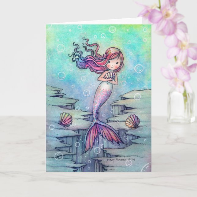 Cute Mermaid Fantasy Art All Occasion Card (Orchid)