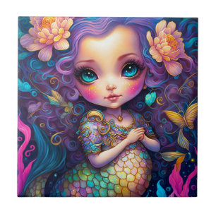 Cute Mermaid Fantasy Art Ceramic Tile