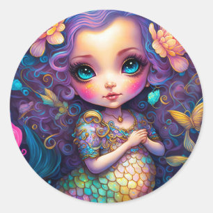 Cute Mermaid Fantasy Art Classic Round Sticker