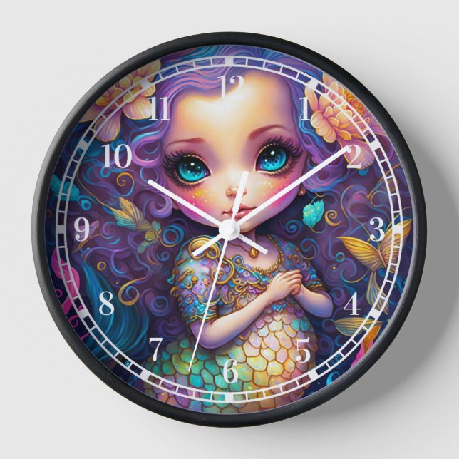 Cute Mermaid Fantasy Art Clock (Front)