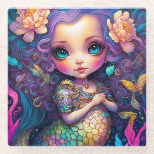 Cute Mermaid Fantasy Art Glass Coaster