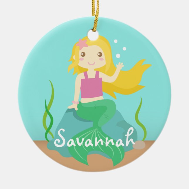 Cute Mermaid from the Ocean, For Girls Ceramic Ornament (Front)