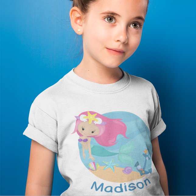 Cute Mermaid Girl Beach Birthday Party Custom T-Shirt (Creator Uploaded)