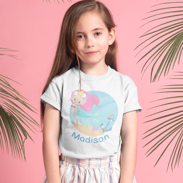 Cute Mermaid Girl Beach Birthday Party Toddler T-Shirt (Creator Uploaded)