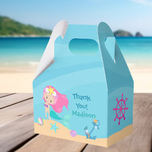 Cute Mermaid Girl Beach Custom Kids Birthday Party Favour Box